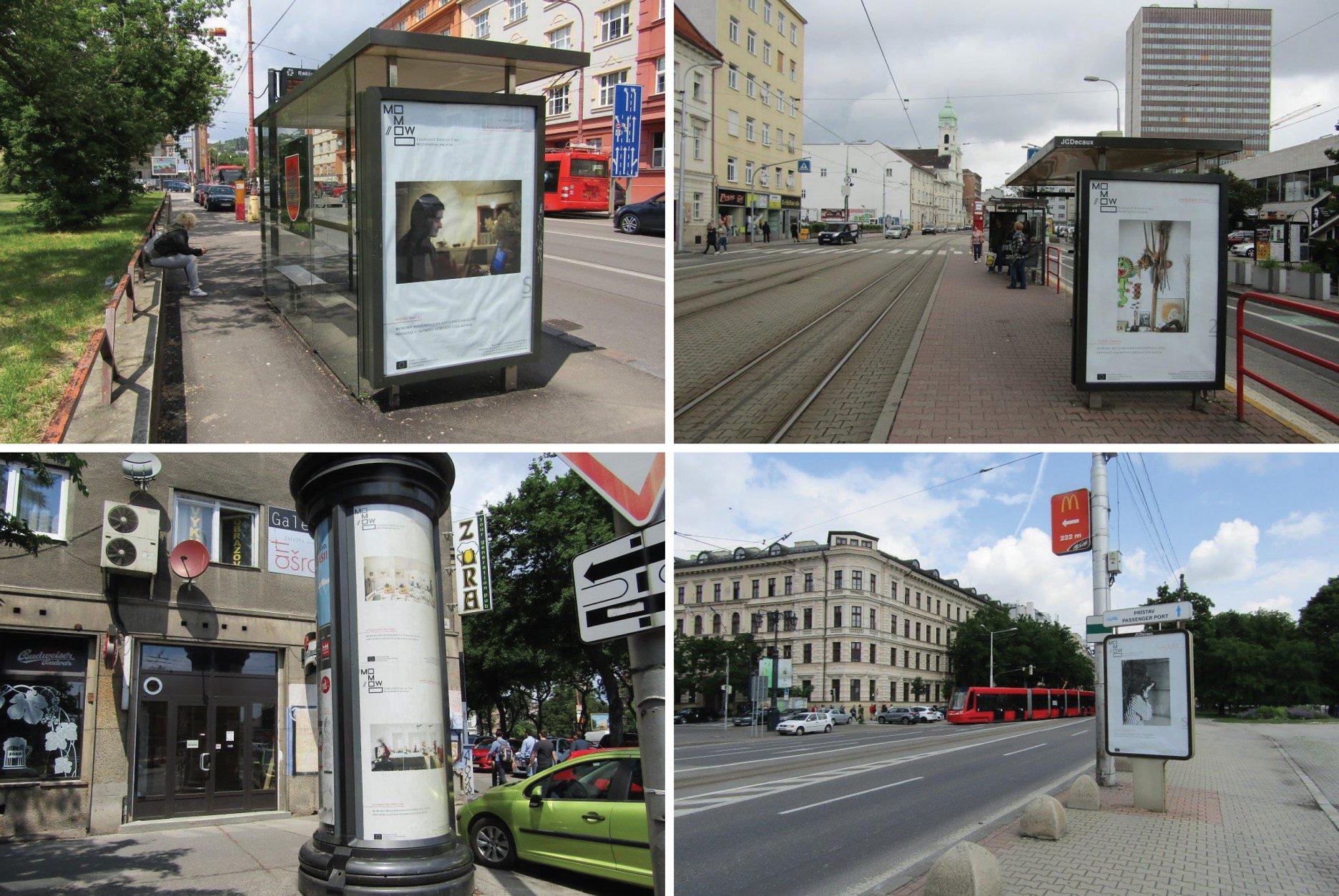 Exteriérová časť putovnej výstavy MoMoWo je vystavená prostredníctvom panelov city light, na rôznych miestach v meste. Plagáty zobrazujú víťazné snímky Medzinárodnej fotografickej súťaže zameranej na zobrazenie interiéru domovov žien architektiek a dizajnérok. Panely sú distribuované po celej Bratislave s cieľom zvýšiť viditeľnosť projektu pre širokú verejnosť.