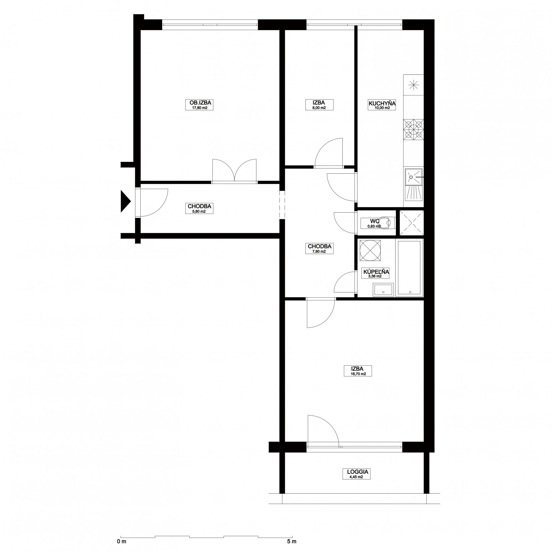 Dispozícia bytu - pôvodný stav