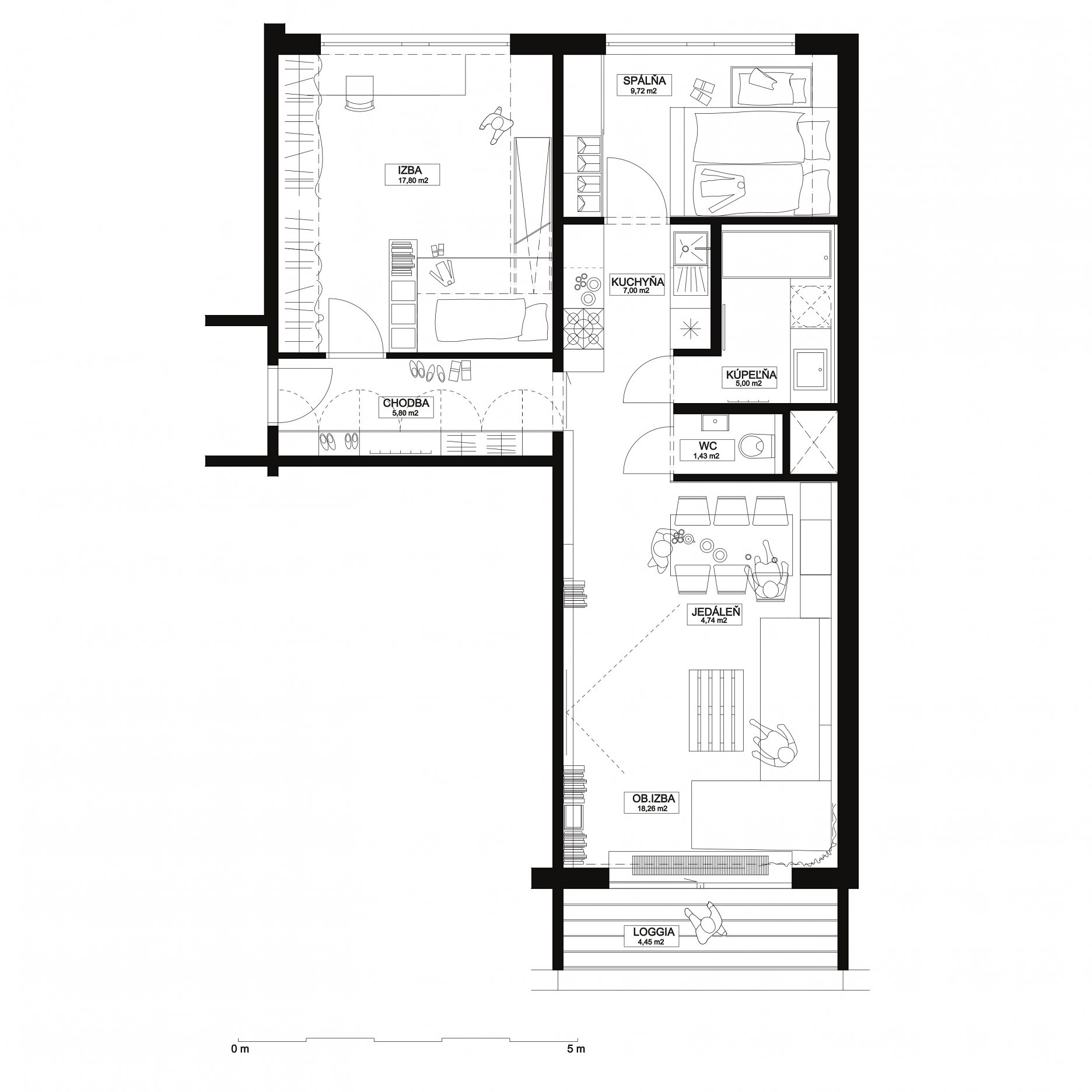 Dispozícia bytu - navrhnutá