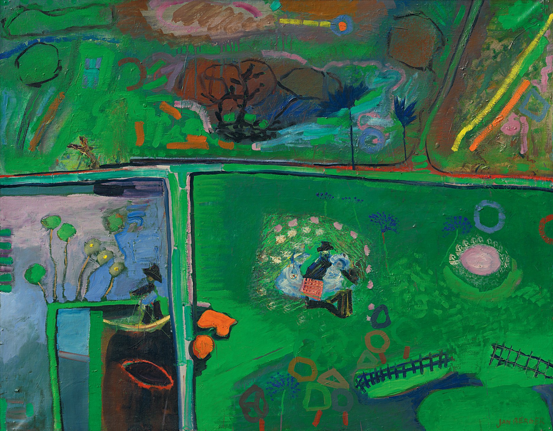 Ján Berger: Popoludnie v tráve / Afternoon on the Grass. 1970. Olej na plátne / oil on canvas, 116 × 145 cm. Majetok autora / Property of the author