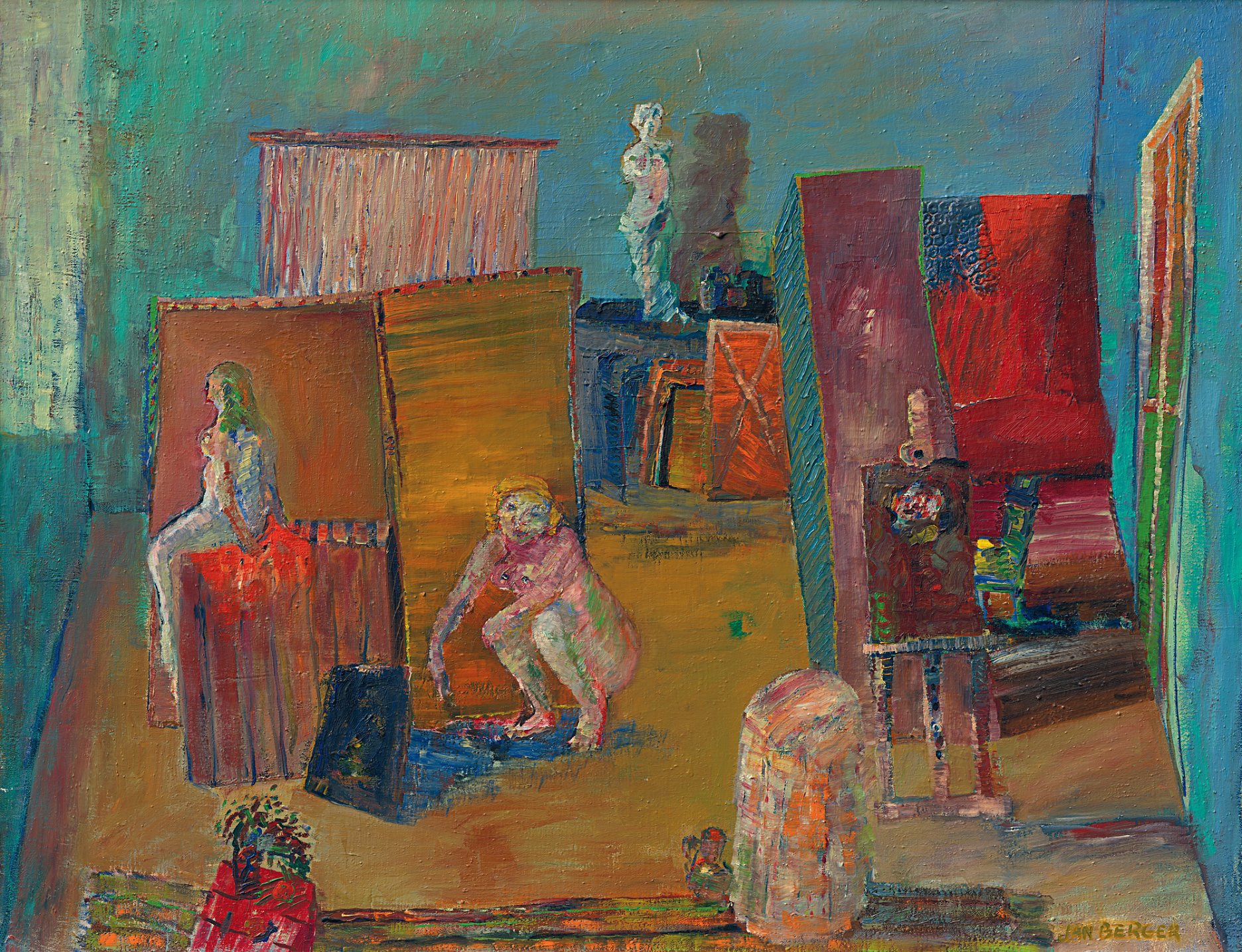 Ján Berger: Ateliér / Studio. 1972. Olej na plátne / oil on canvas, 80 × 110 cm. Majetok autora / Property of the author