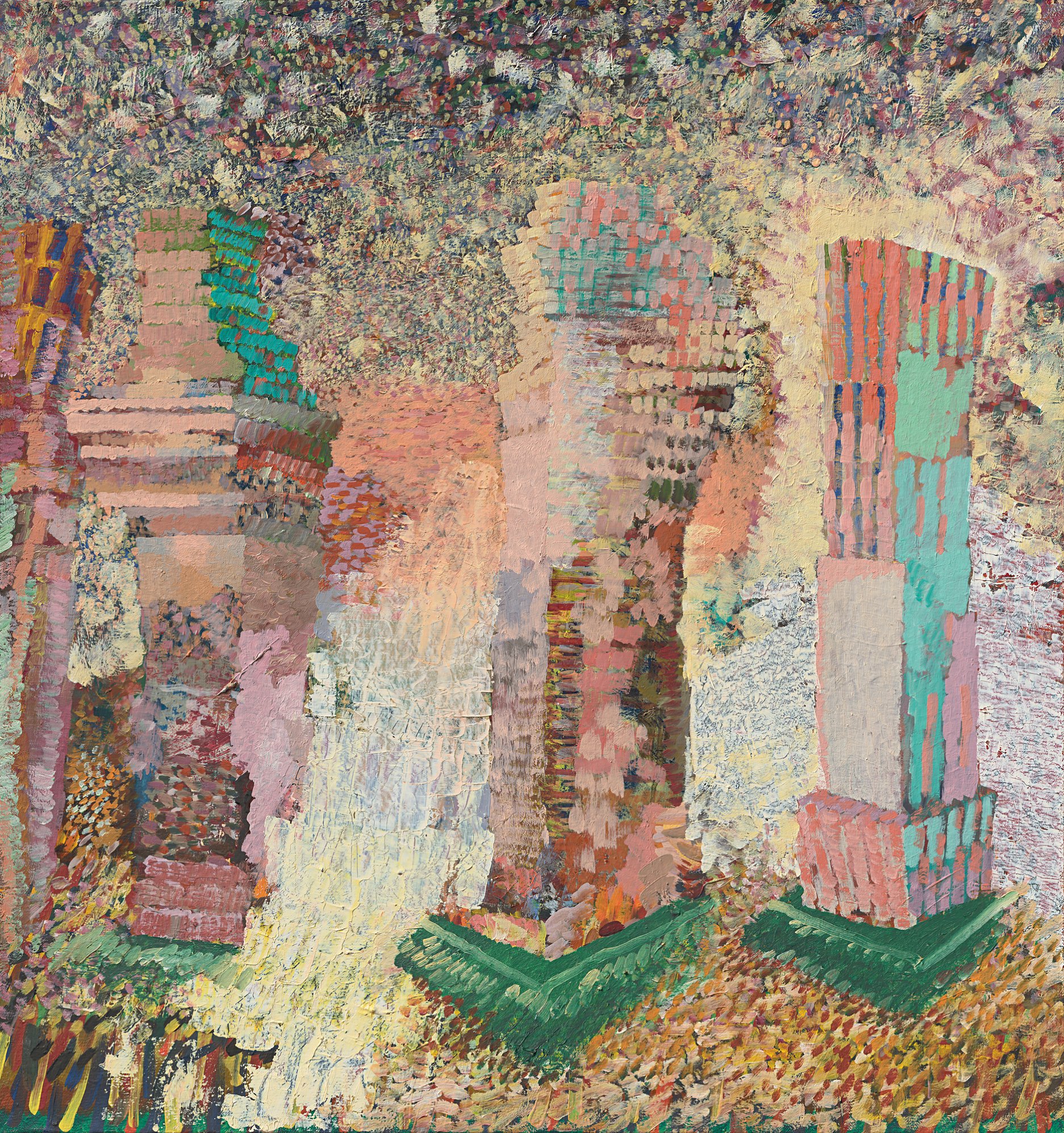 Ján Berger: Stĺpy / Columns. 1990. Olej na plátne / oil on canvas. 85 × 78 cm. Majetok autora / Property of the author