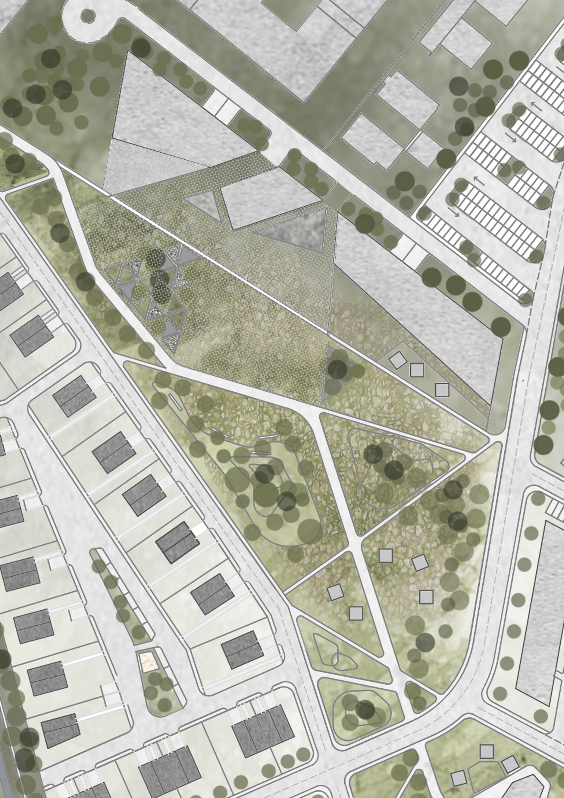 Riešené územie sa nachádza v severnej časti lokality. Poskytuje občiansku vybavenosť vo forme nákupného centra, komunitného centra, reštaurácie a lokálneho trhu pred budovami vo forme kociek, ktoré možno využiť multifunkčne. K námestiu prislúcha prírodný amfiteáter a malé pódia - je teda prispôsobené na kultúrno spoločenské stretnutia a akcie. 