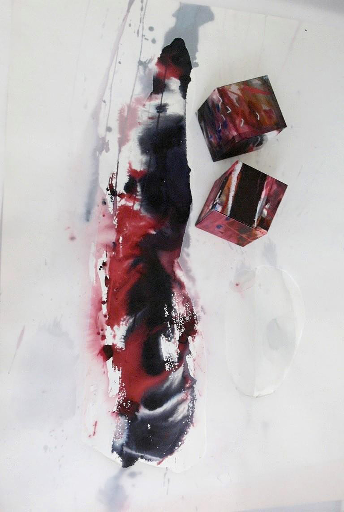 Peň a kocka I., papier, akvarel, 2016, 100 X 70 cm