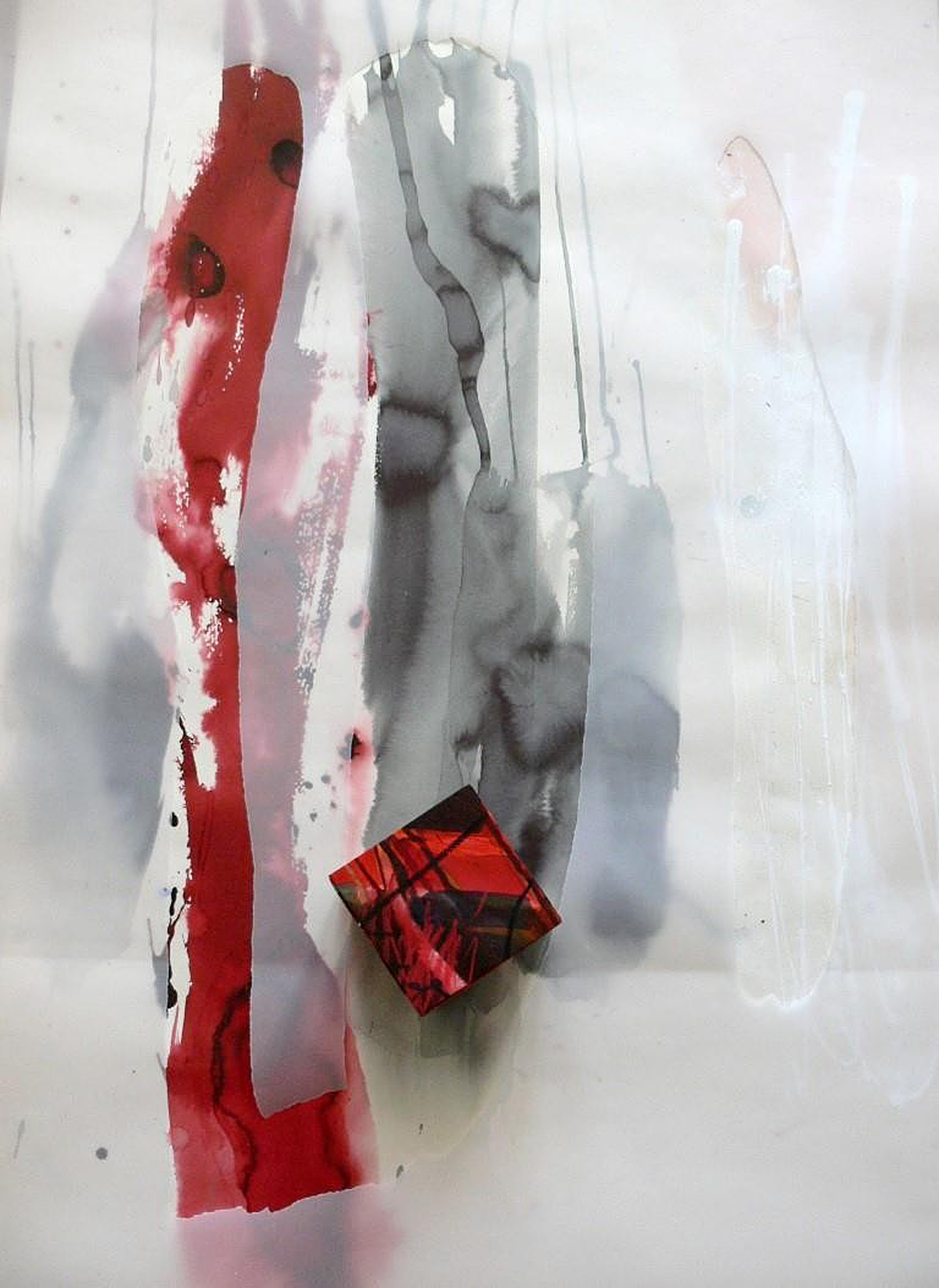 Peň a kocka II., papier, akvarel; 2016, 100 X 70 cm 