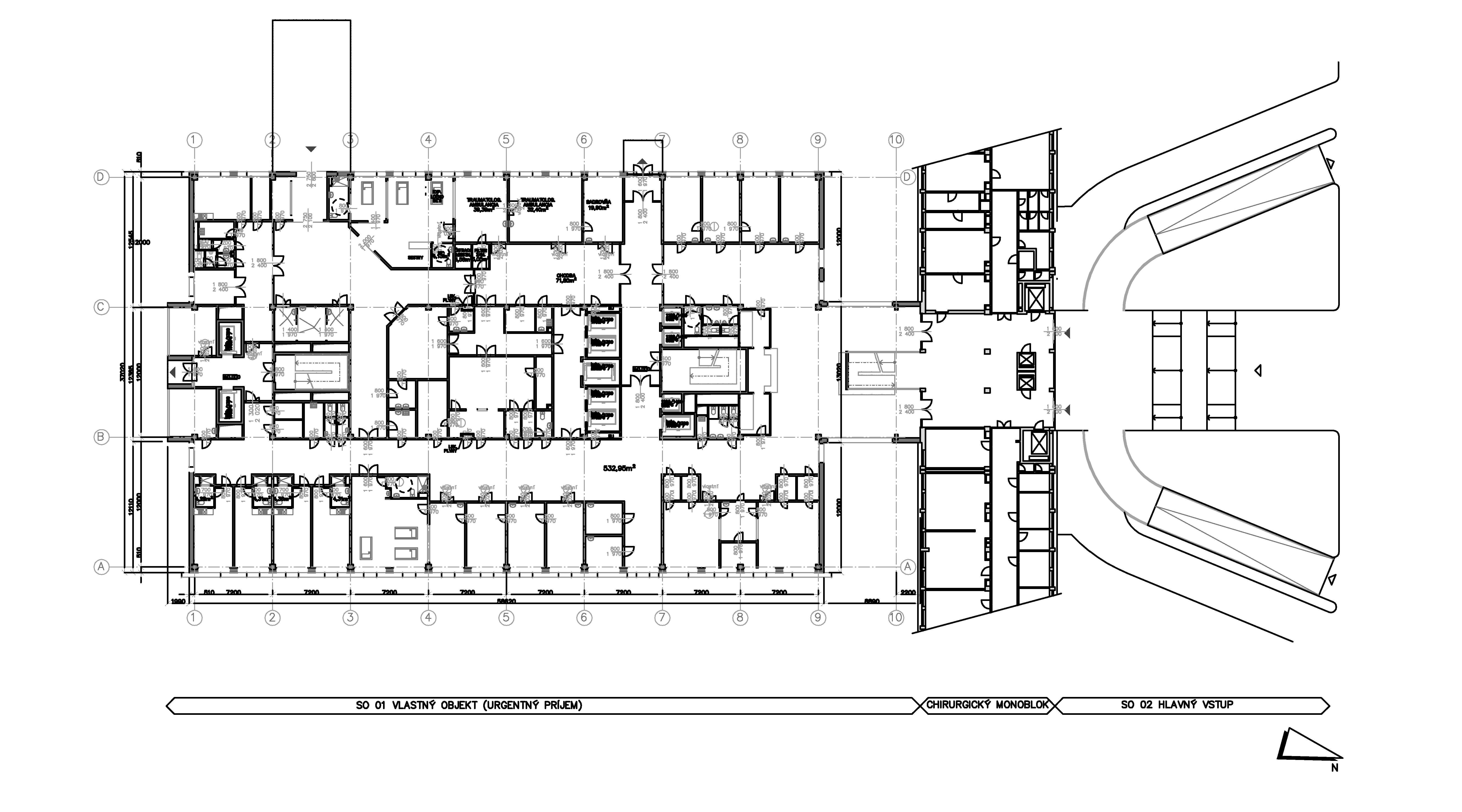 I.NP - vstupný register, rádiolog. diagnostika (CT, RTG ), zákroková sála , ambulancie