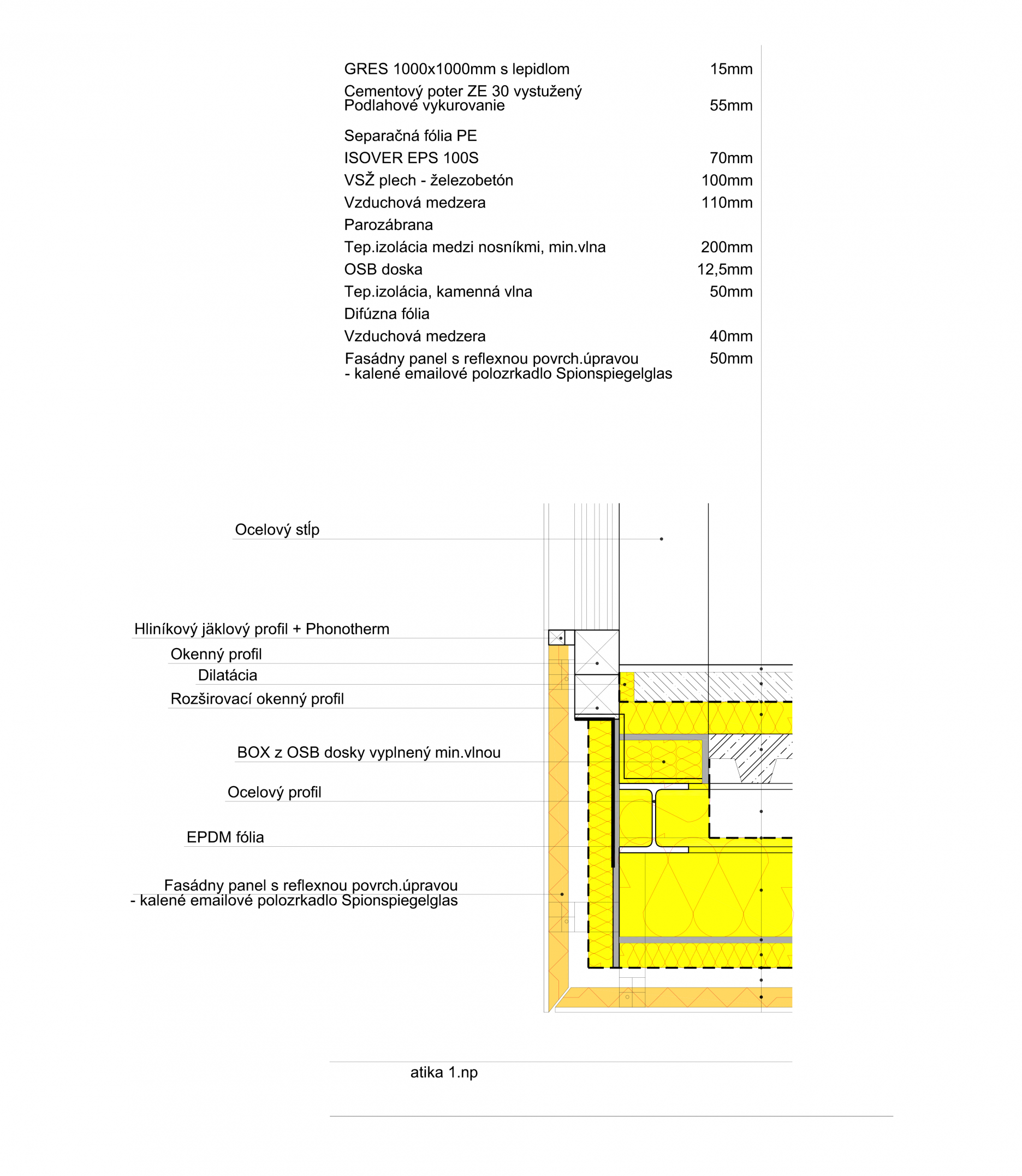 Detail styku obvodovej steny a stropnej konštrukcie v úrovni podlahy