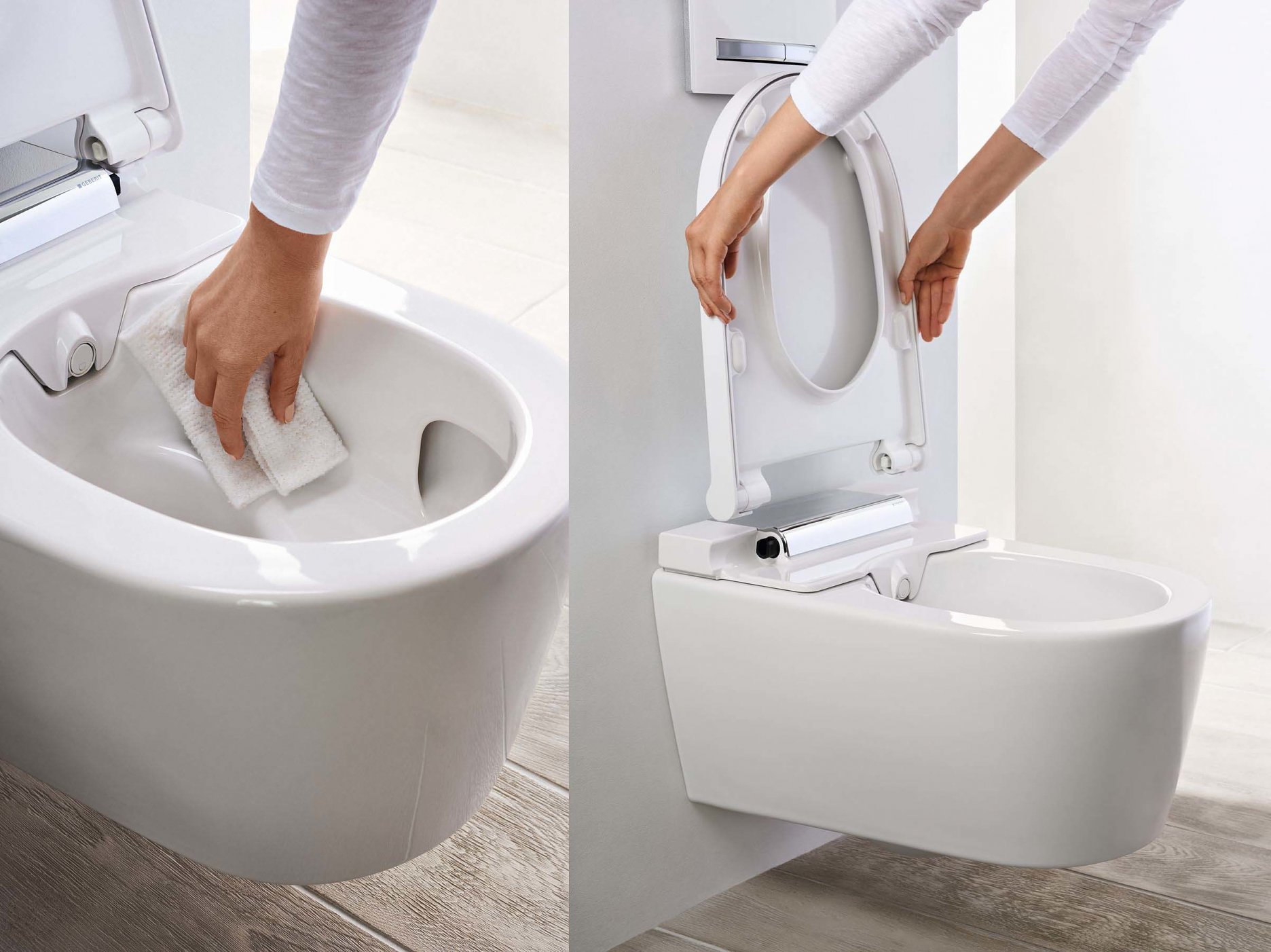 Jednoduché čistenie WC misy bez splachovacieho kruhu, jednoduché odnímanie WC krytu a sedadla