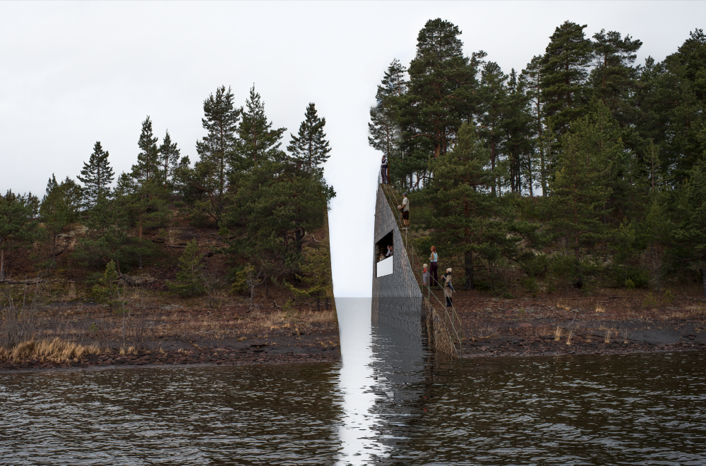 Koncept pamätníka pre obete na nórskom ostrove Utøya od švédskeho umelca Jonasa Dahlberga, s ktorým vyhral súťaž. Foto – Jonas Dahlberg Studio, courtesy of KORO / Public Art Norway