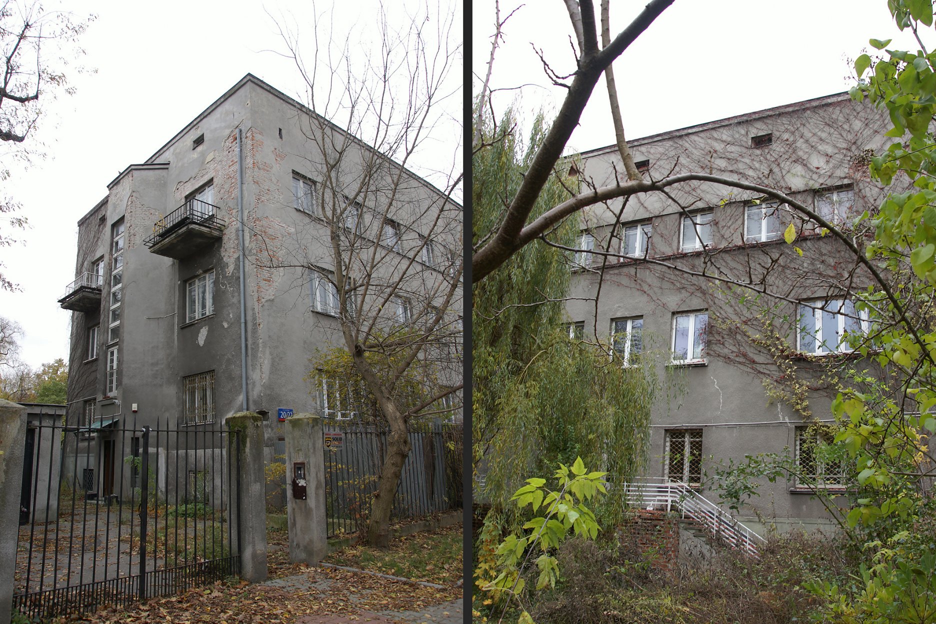 Pôvodný stav, vľavo pohľad z ulice, vpravo zo záhrady