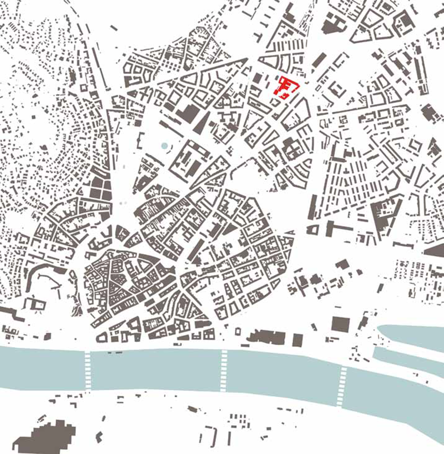 Mapa Bratislavy s vyznačením pivovaru Stein (červenou). 