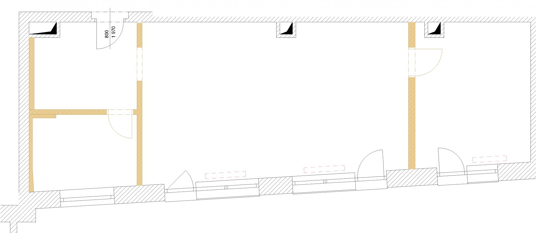 Odstránené nenosné konštrukcie z pôvodného projektu