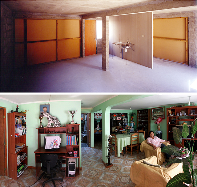 Quinta Monroy Housing, 2004, Iquique, Chile. Top photo by Ludovic Dusuzean. Bottom photo by Tadeuz Jalocha. 