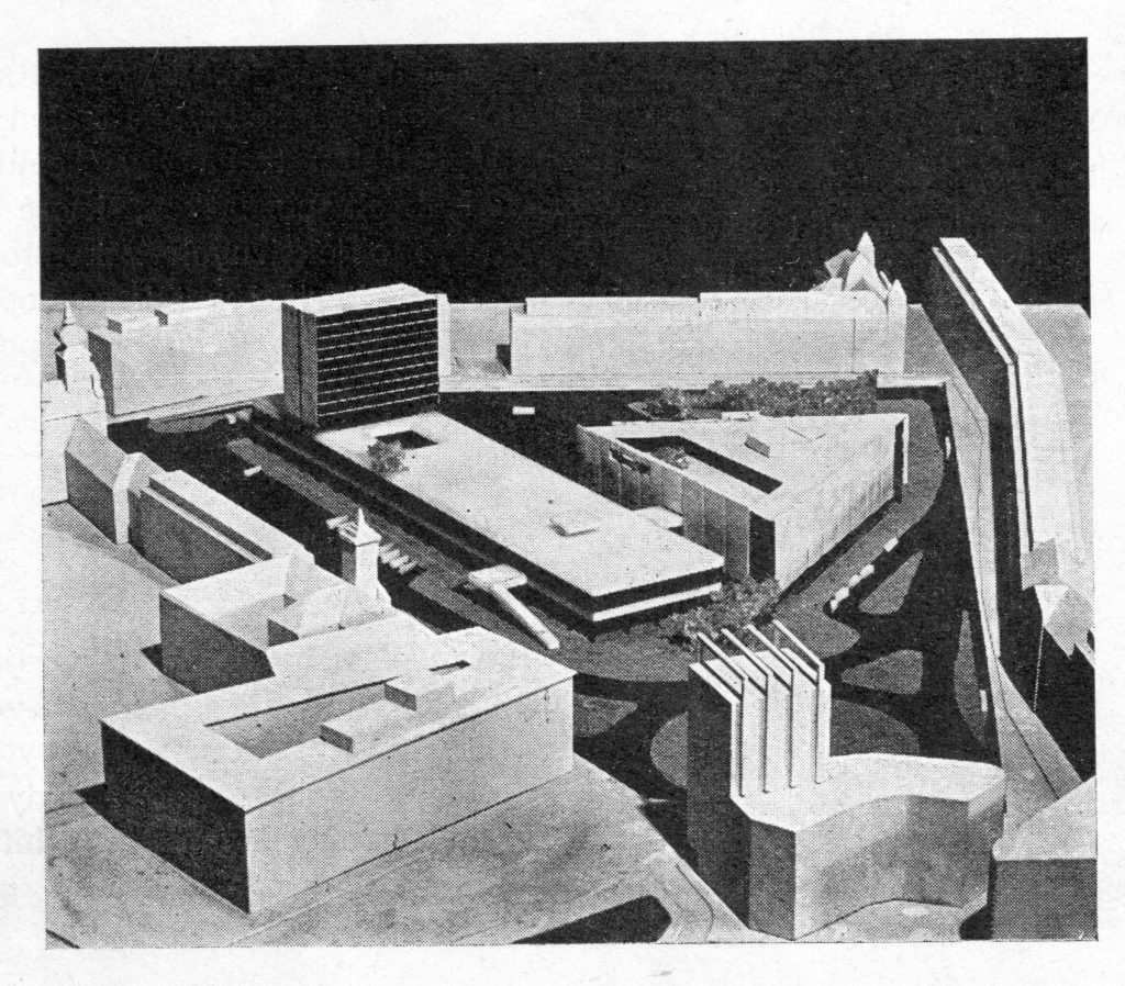 Víťazný súťažný návrh na obchodno-spoločenské centrum na Kamennom námestí, I. Matušík, 1960
