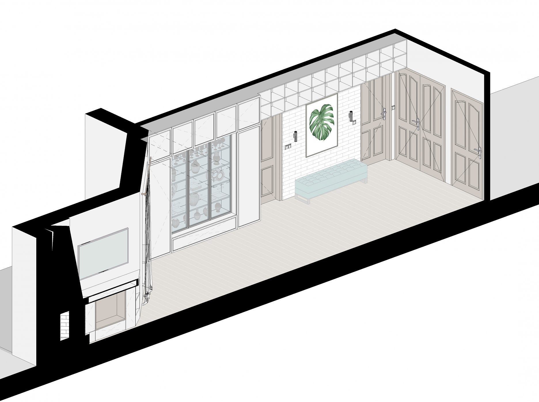 Axonometria návrhu chodby