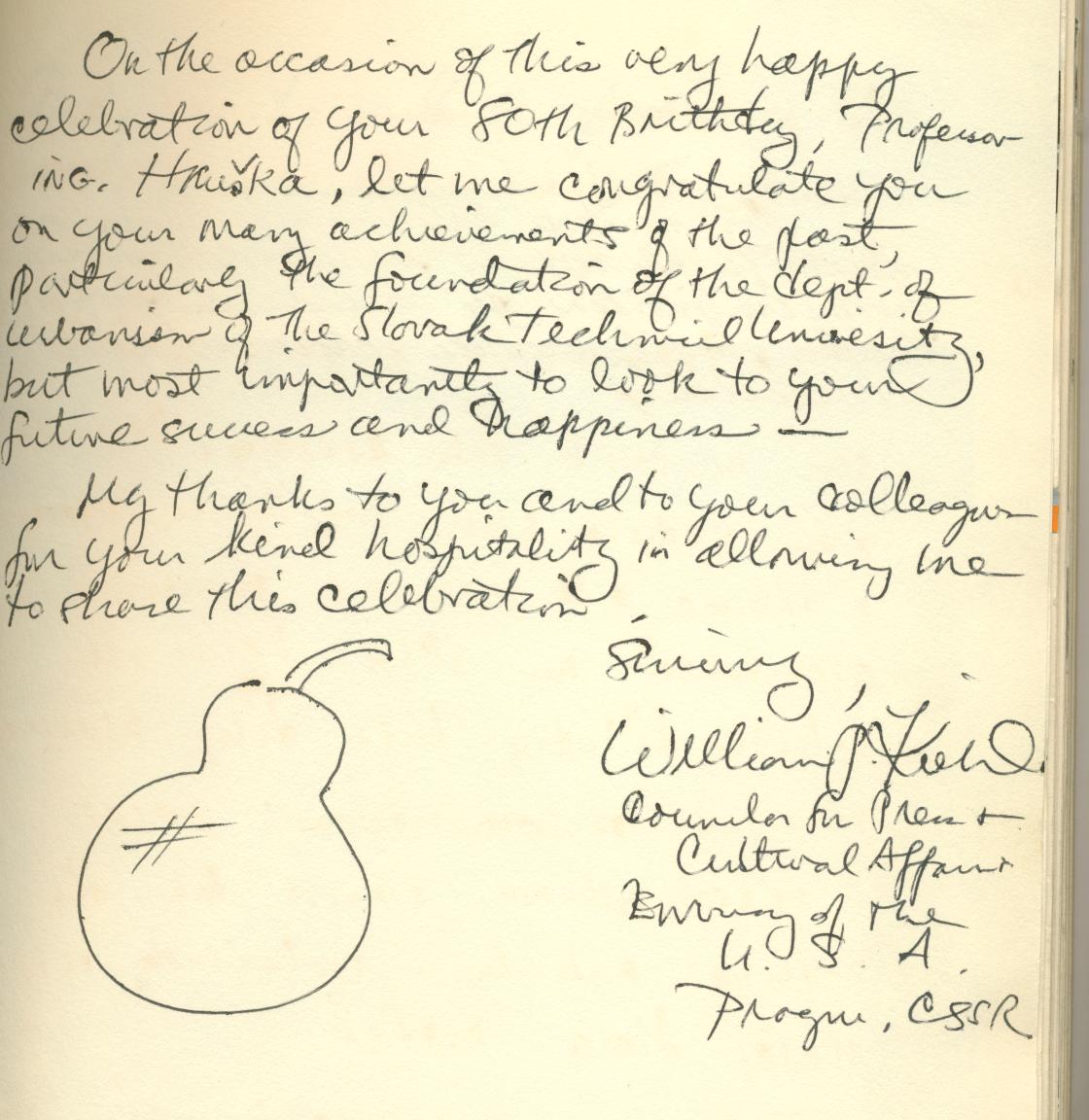 Gratulácias amerického konzula k 80.tym narodeninám v kronike Katedry urbanizmu