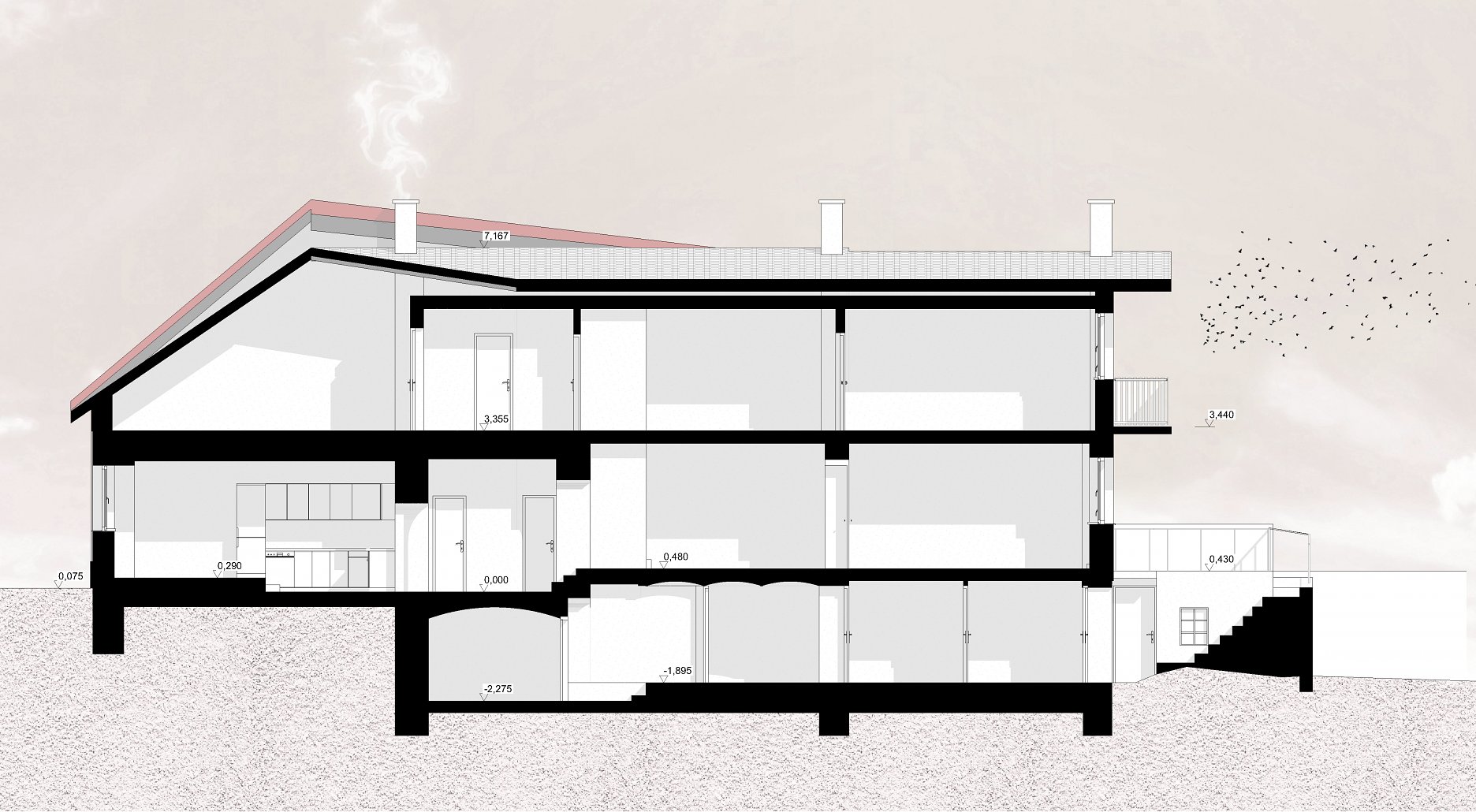 Pozdĺžny rez A-A´ - skutkový stav