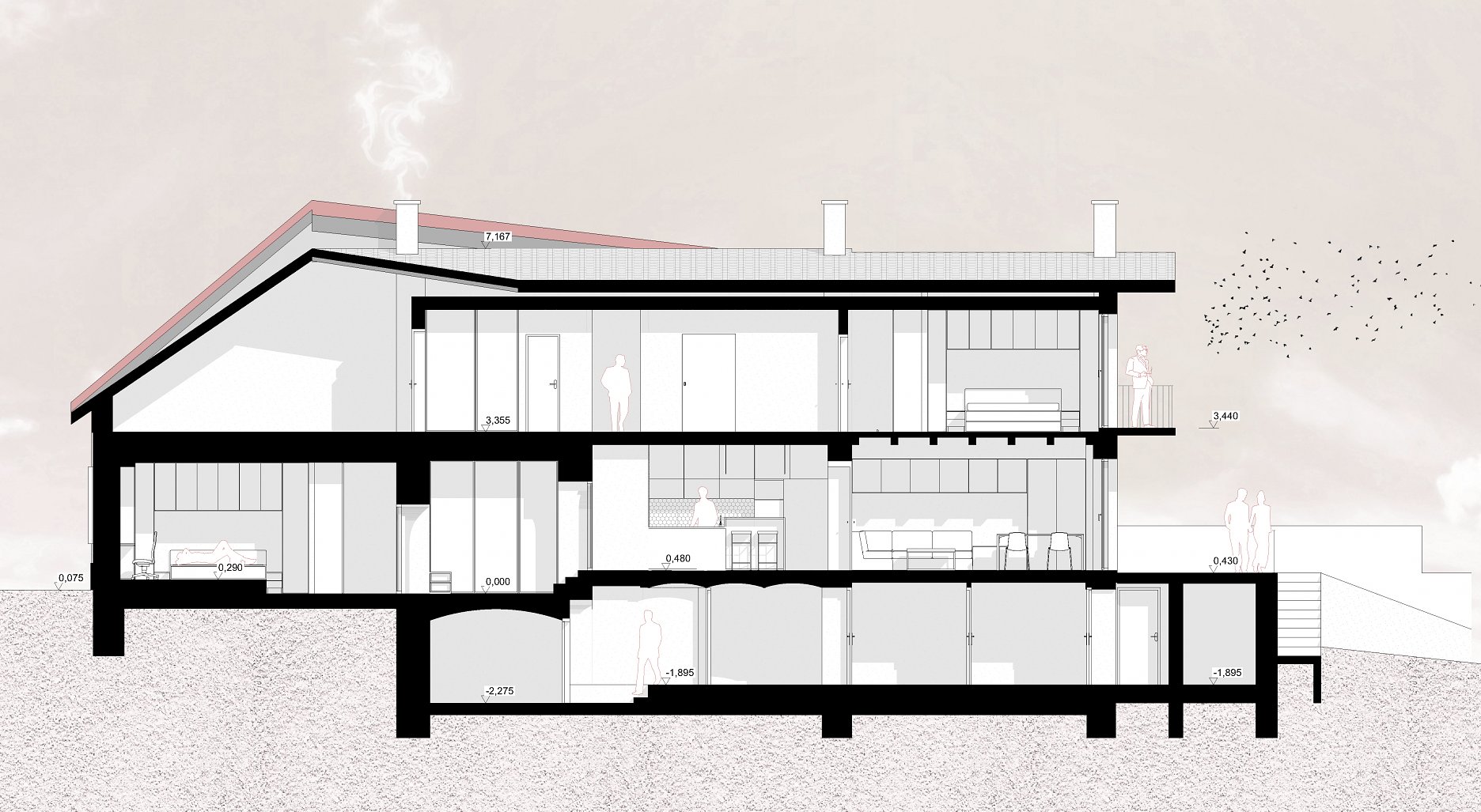 Pozdĺžny rez A-A´ - nový stav