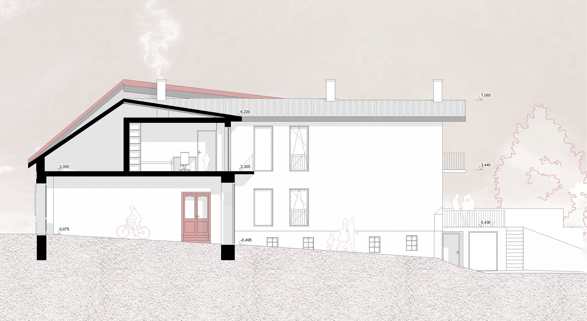 Pozdĺžny rez B-B´ -nový stav