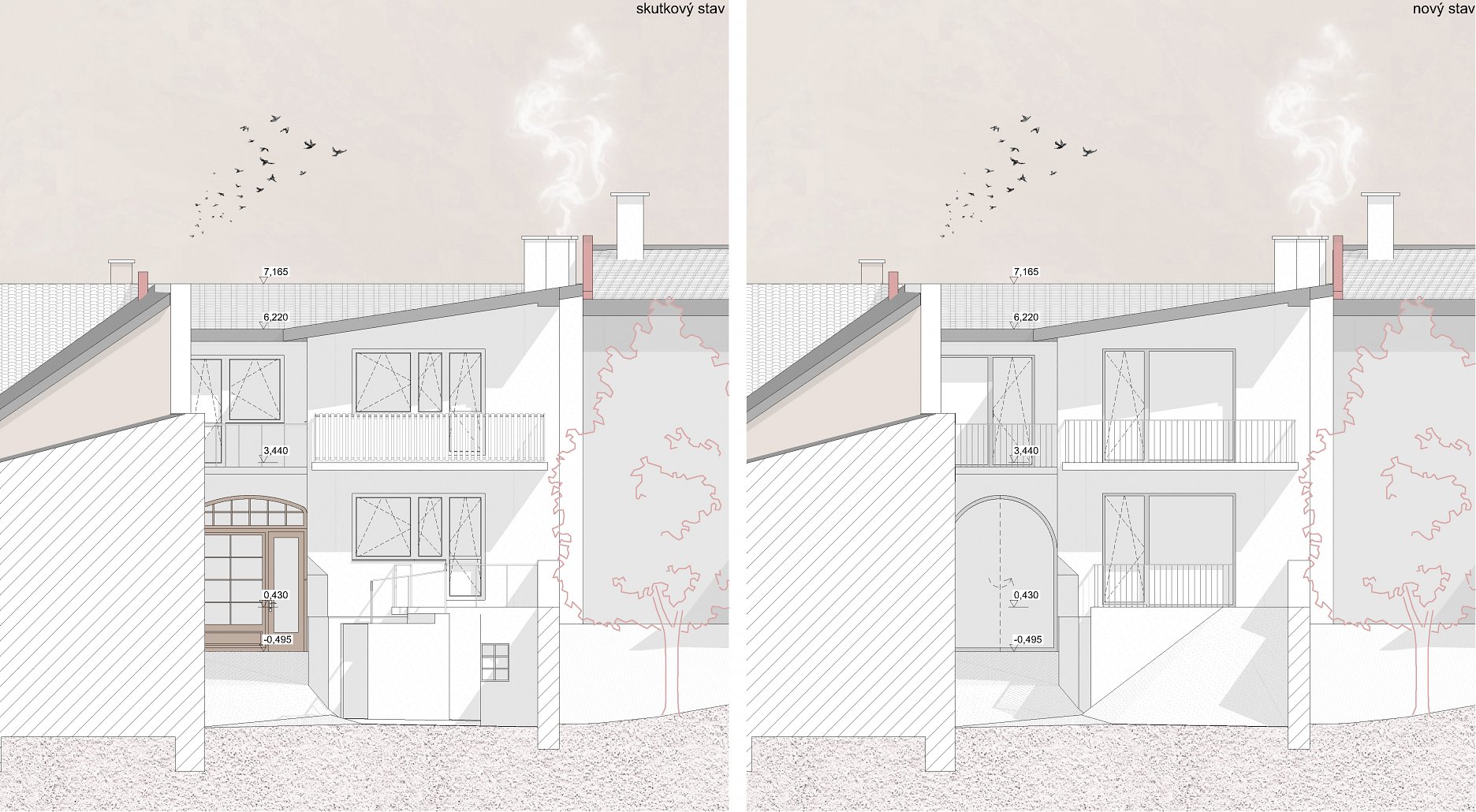 Pohľad od záhrady pred a po