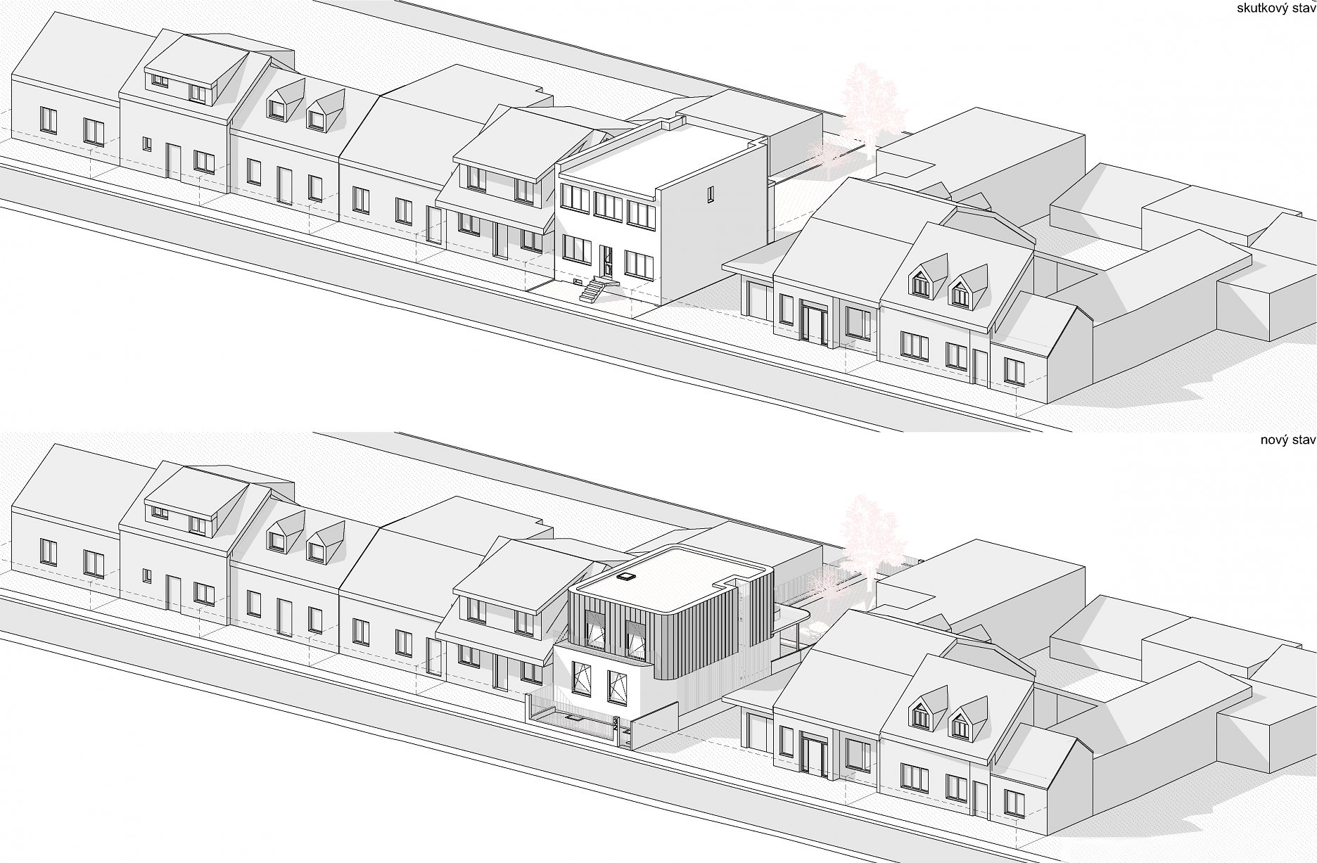 Axonometria zástavby od ulice