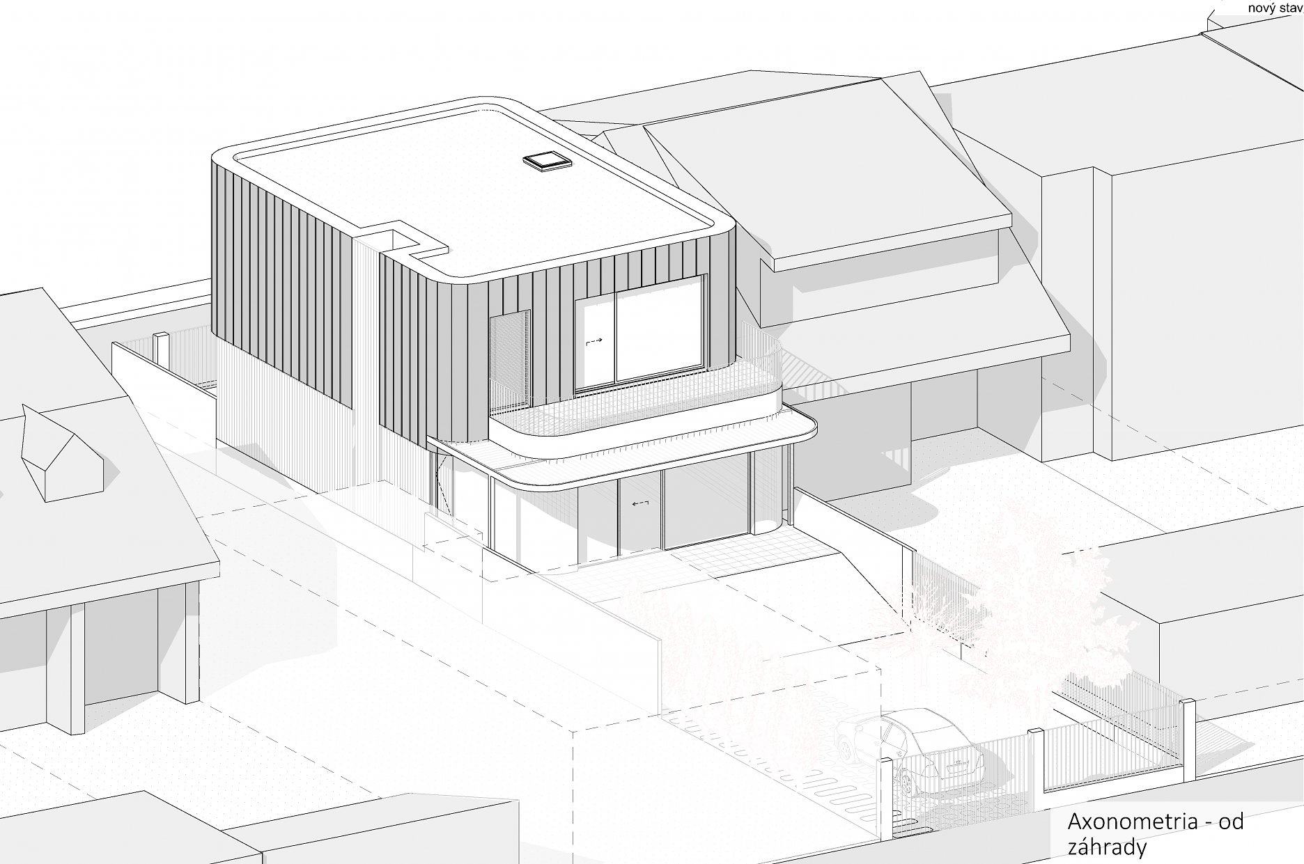Axonometria rodinného domu od záhrady