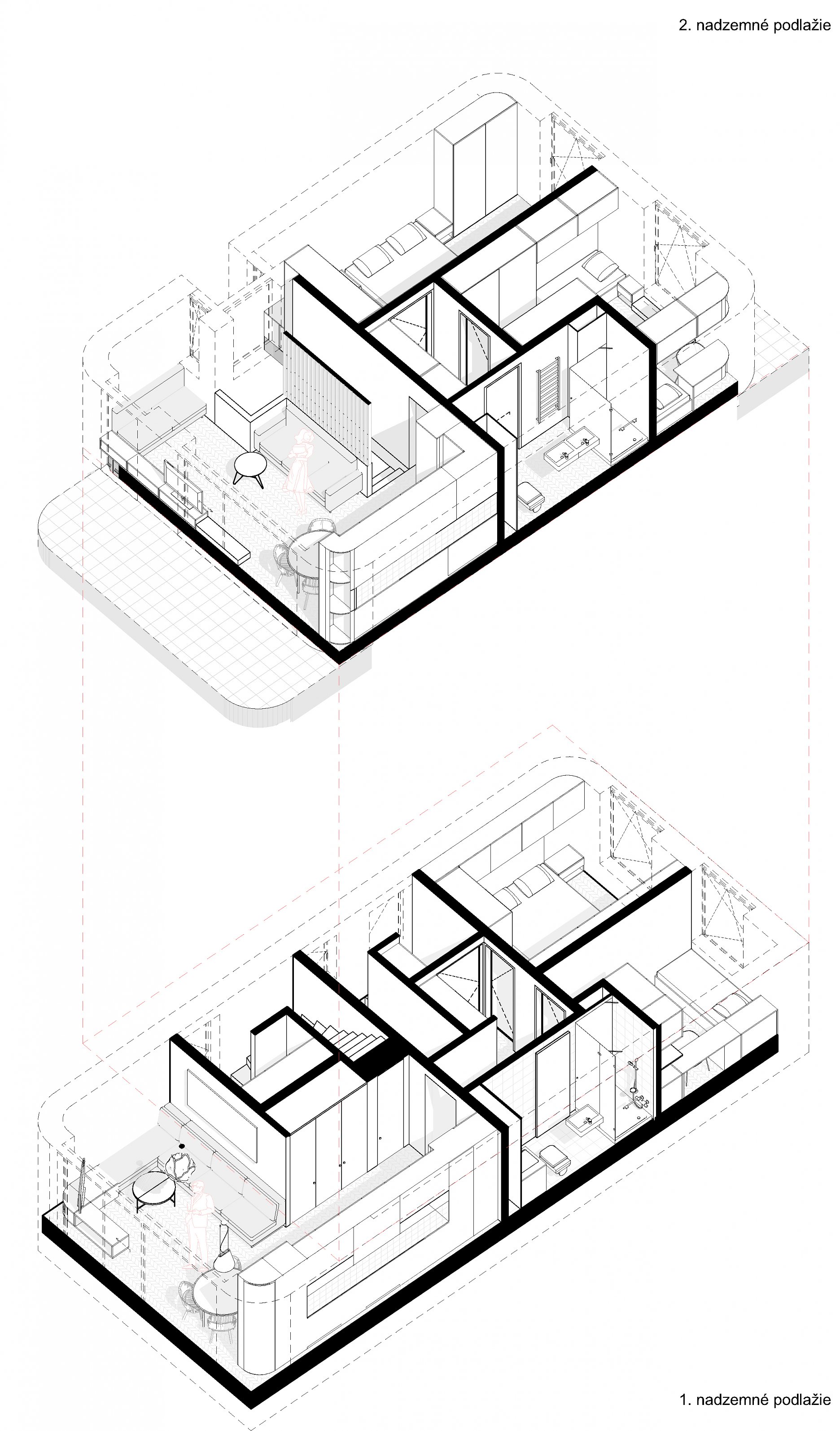 Axonometria - interiér od záhrady