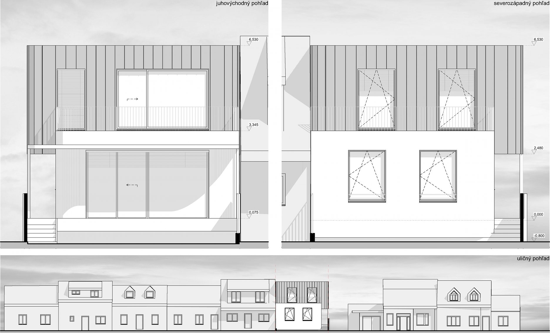 Zadný, predný a uličný pohľad