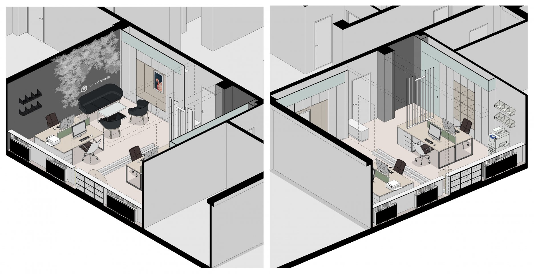 Axonometria oboch kancelárií
