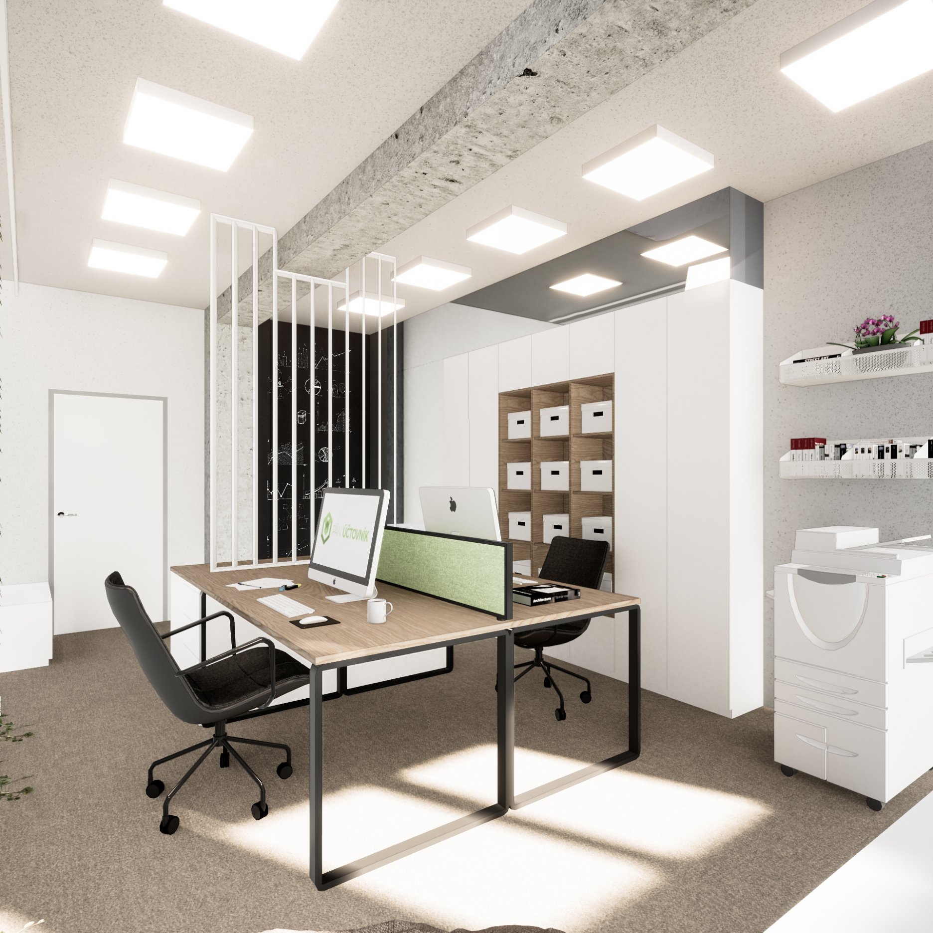 Vizualizácia - kancelária prvého kontaktu, pracovná zóna